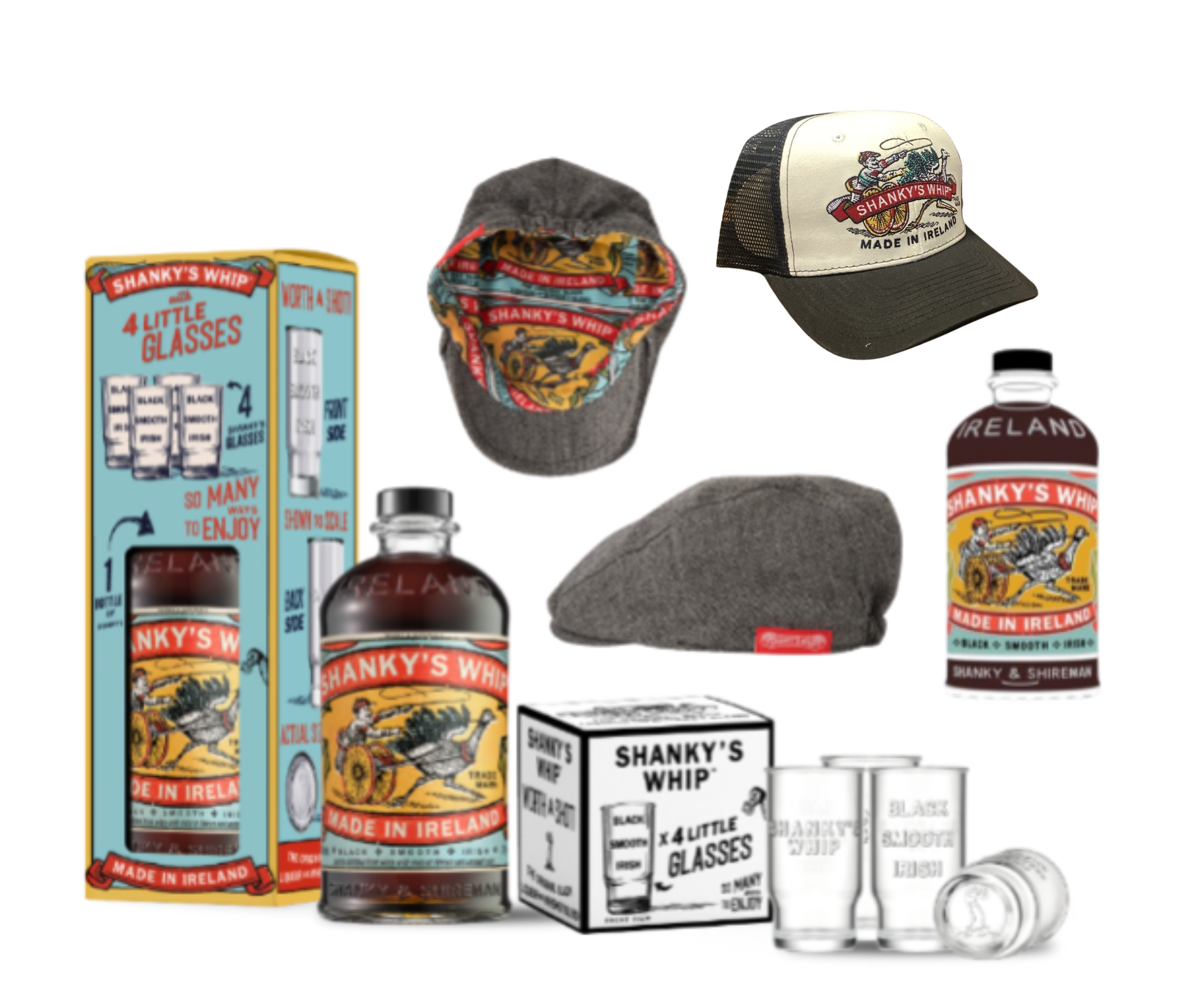 Shanky's Whip Gift with Shot Glasses 750ml + FREE Tweed & Trucker Hat & Pin