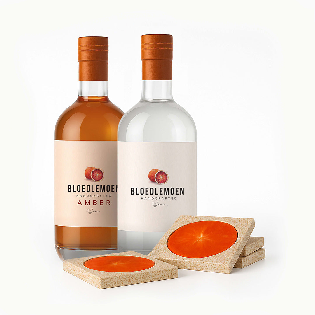 2 X Bloedlemoen Gin (Original+Amber), plus FREE set of 4 Alkaline Coasters