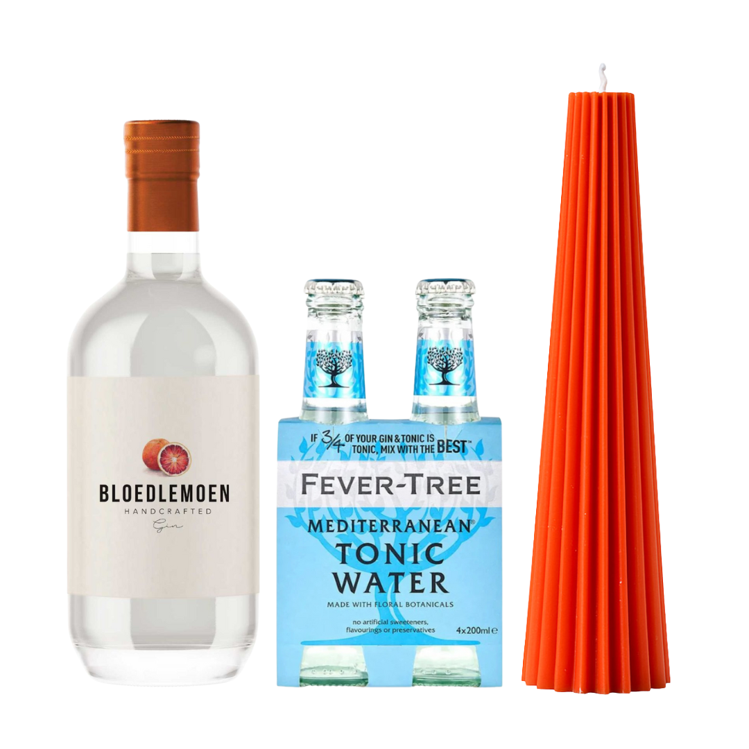 Bloedlemoen Gin Original, Fever-Tree Tonic Mediterranean plus FREE Large Okra Gear Candle