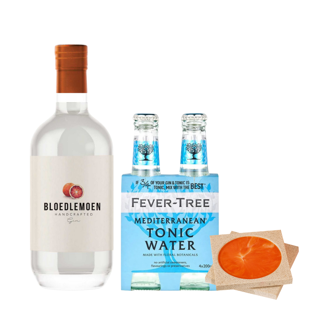 Bloedlemoen Gin Original, Fever-Tree Mediterranean tonic plus FREE set of 2 Alkaline Coasters