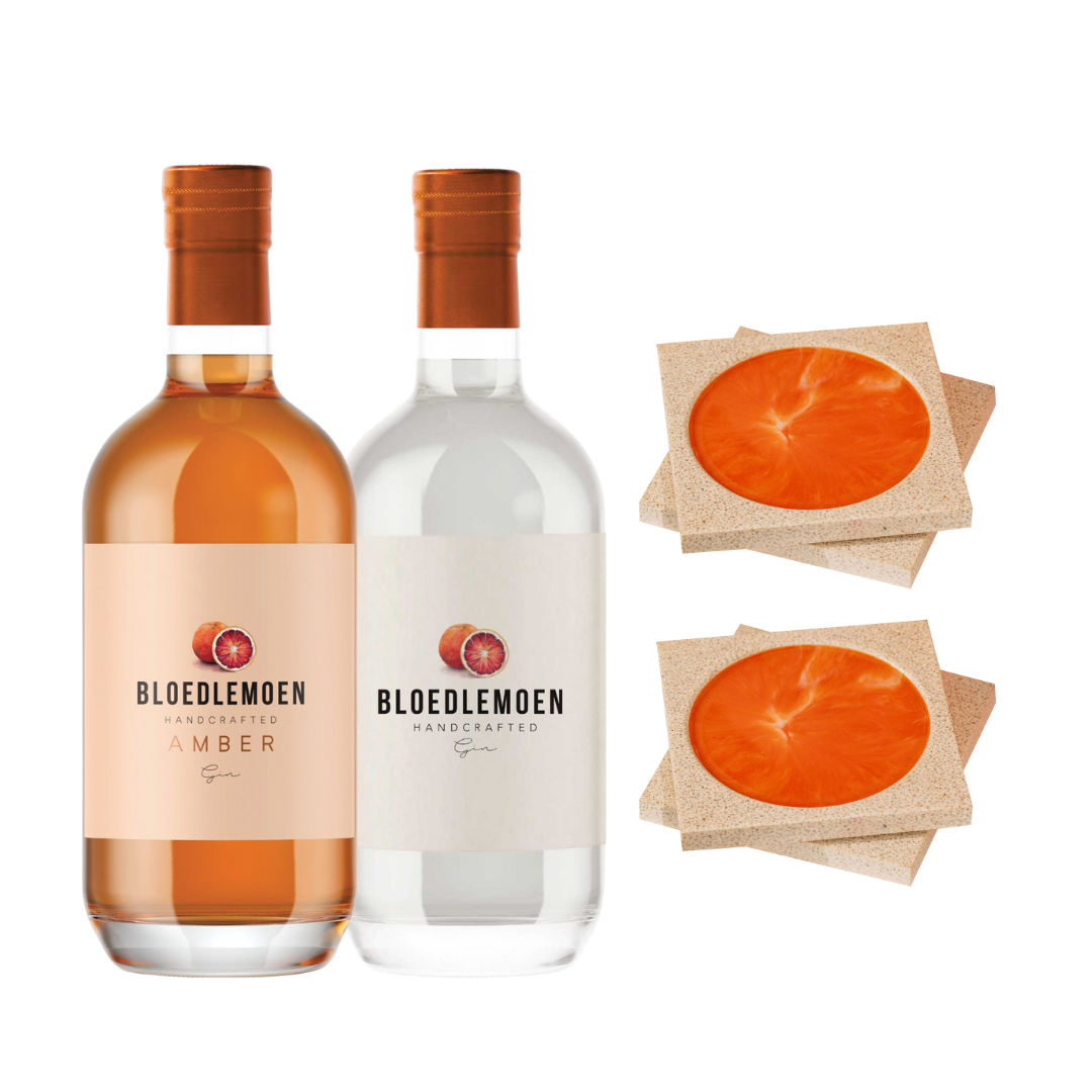 2 X Bloedlemoen Gin (Original+Amber), plus FREE set of 4 Alkaline Coasters