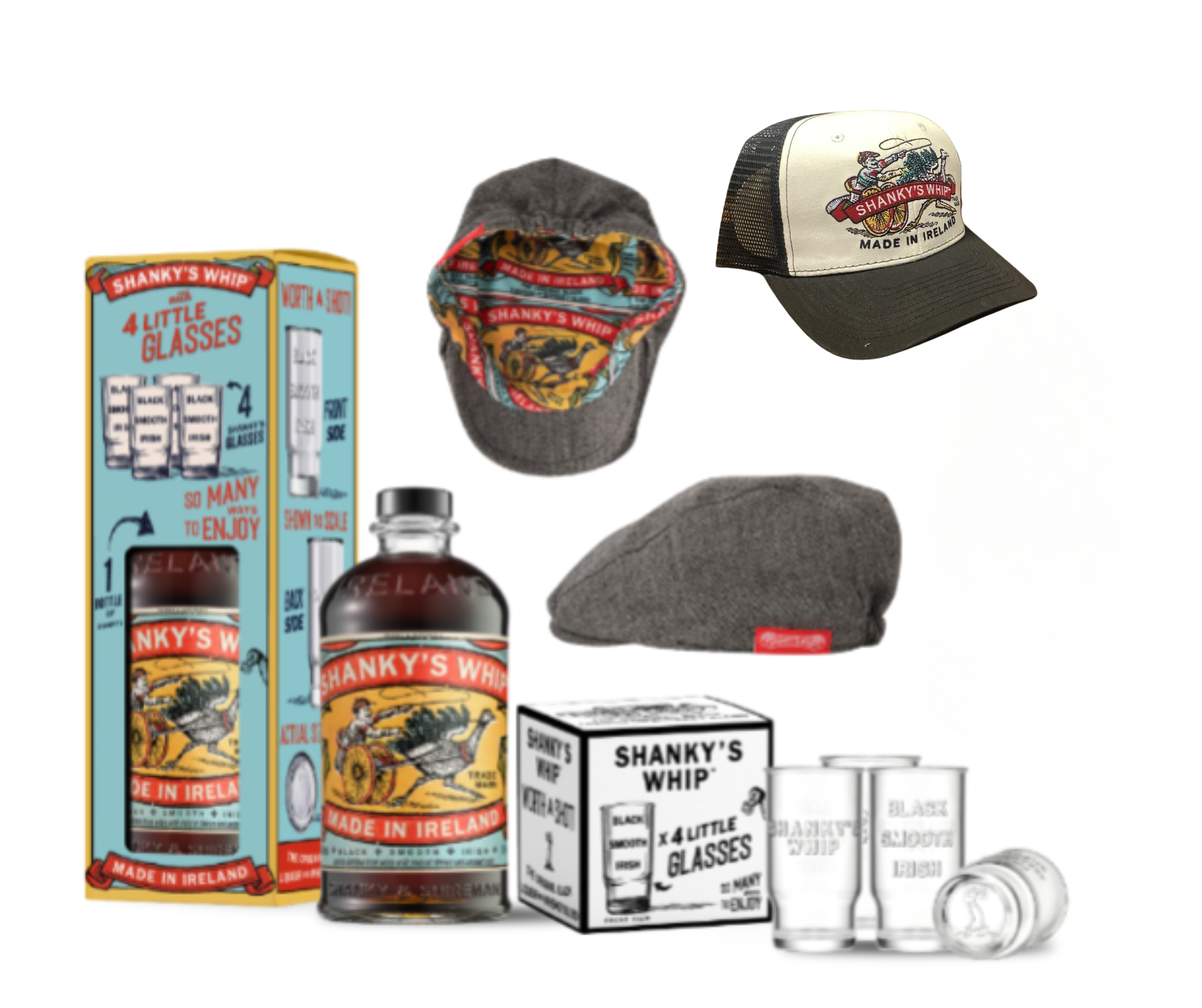 Shanky's Whip Gift with Shot Glasses 750ml + FREE Tweed & Trucker Hat
